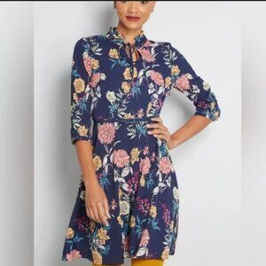 ModCloth Liza Luxe Navy Floral 3/4 Sleeve XL